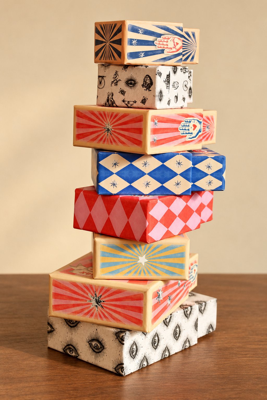 Stapel kleurrijke spellen als cadeau