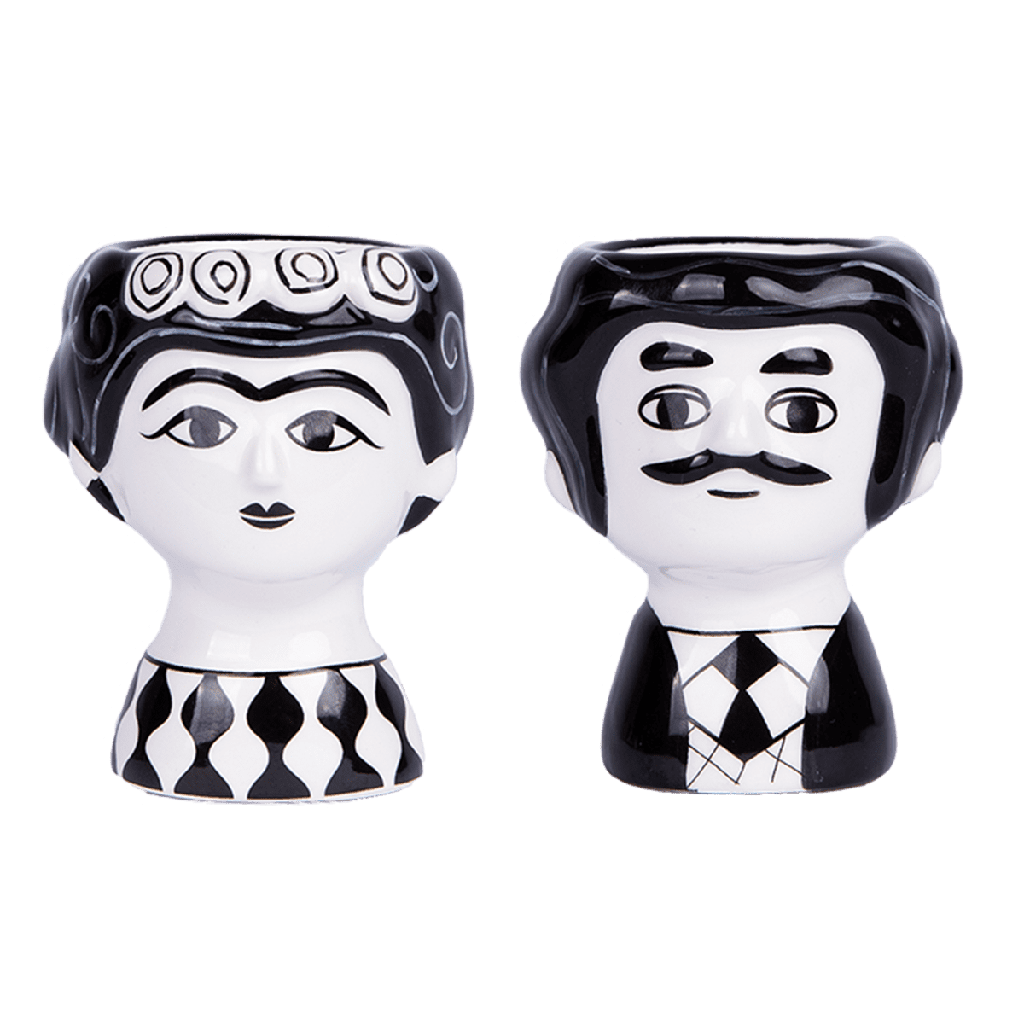 Kitsch Kitchen egg cup set Carlos & Marisol b/w