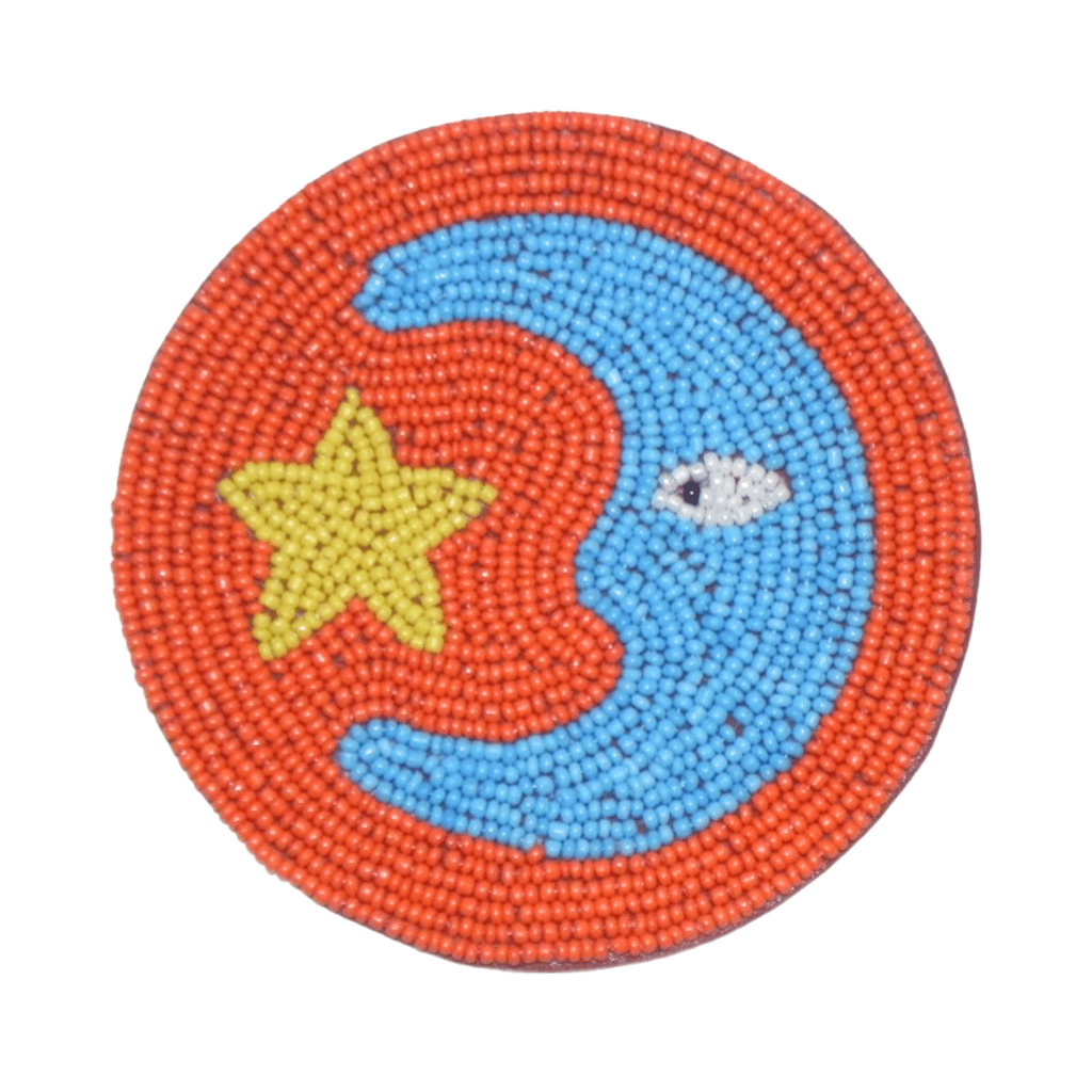 Kitsch Kitchen onderzetter Loteria La Luna oranje - licht blauw