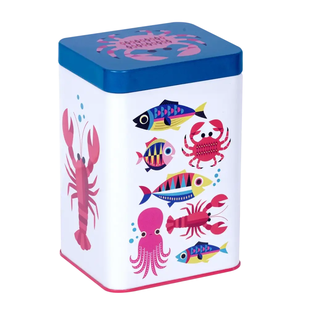 Kitsch Kitchen rectangular tin Sealife crab/white sea 10x15cm