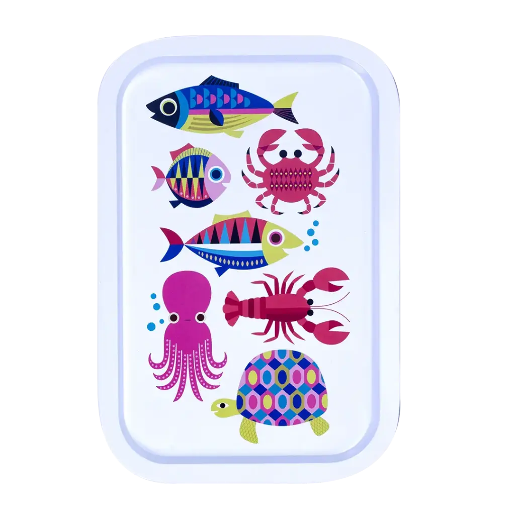 Kitsch Kitchen rectangular tin tray Sealife white sea