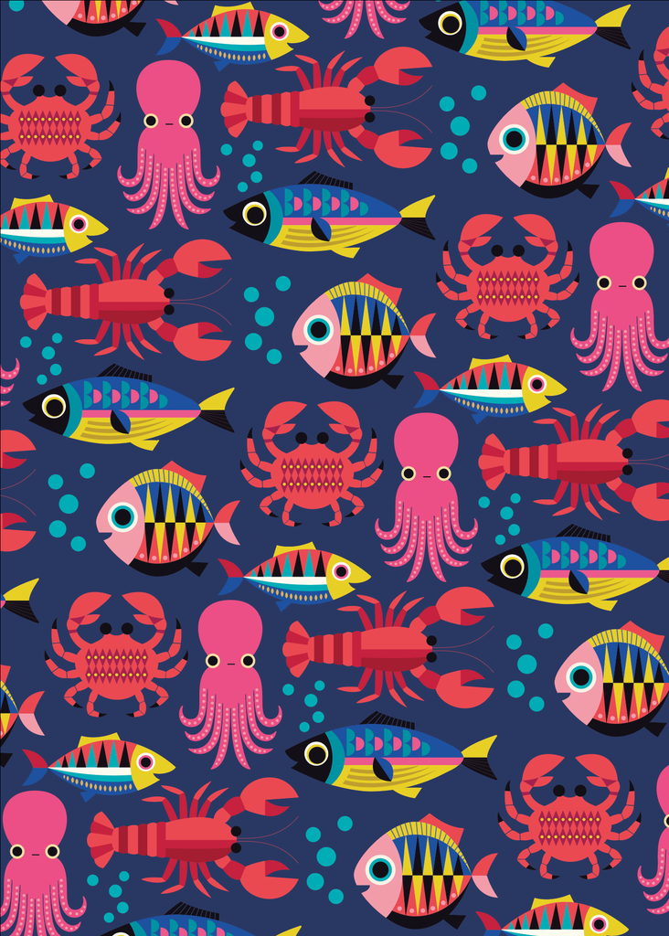 Kitsch Kitchen teatowel Sealife blue sea