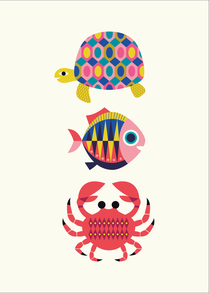 Kitsch Kitchen teatowel Sealife turtlefishcrab