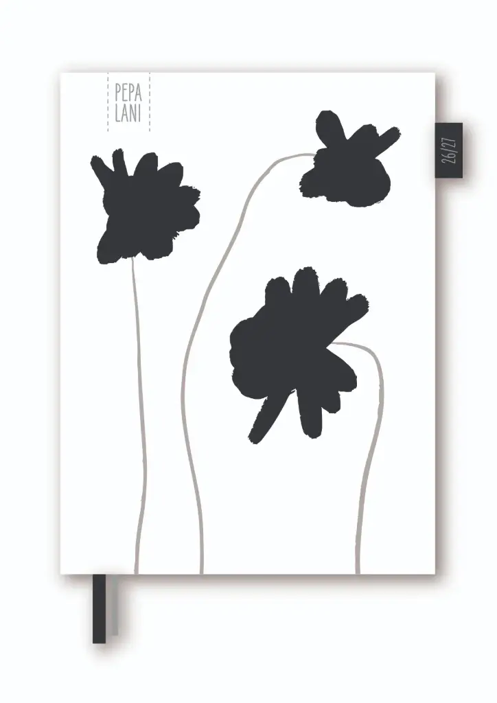 Pepa Lani B&W agenda 2026/2027 poppy flower 