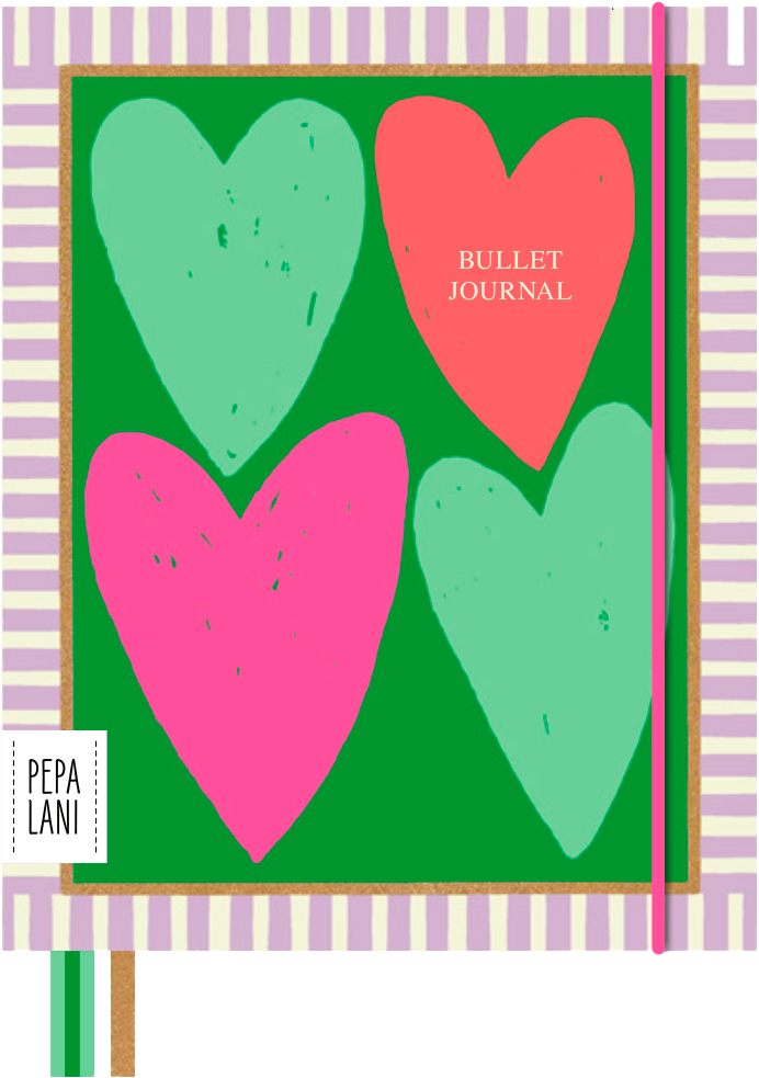 Pepa Lani Flower bullet journal big hearts green & red