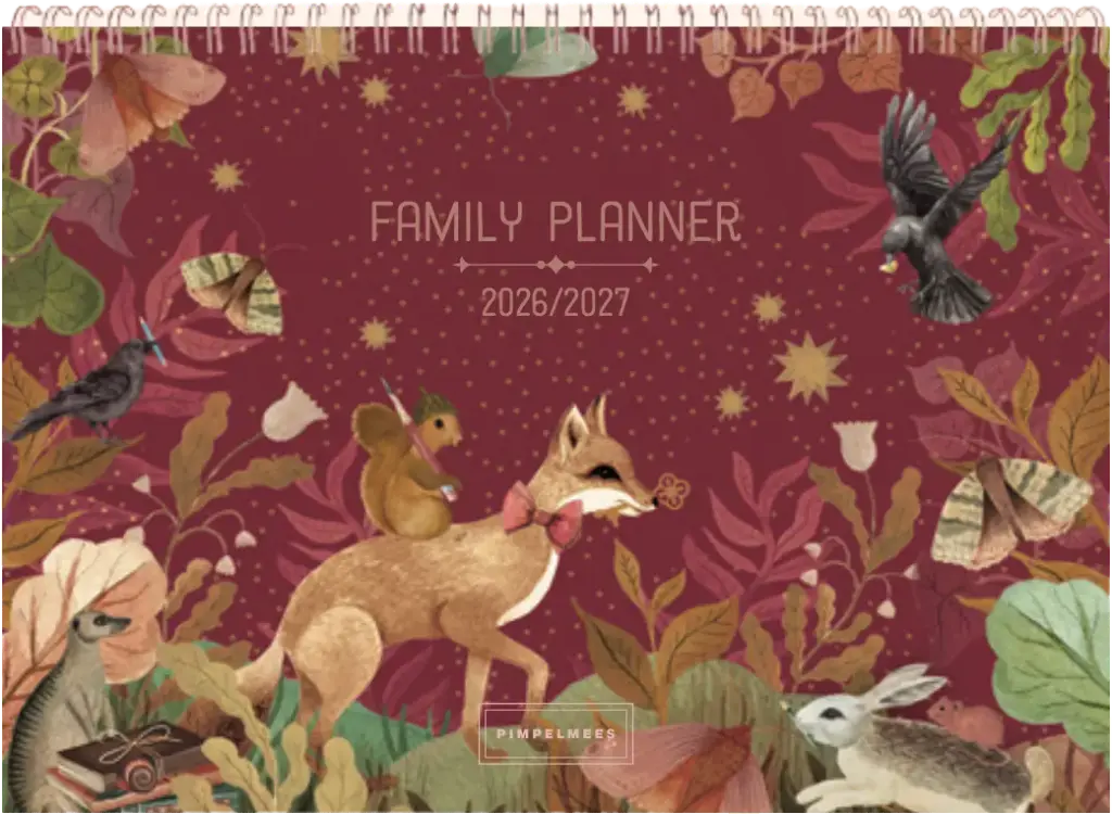 Pimpelmees Magical Forest familyplanner 2026/2027 fox peony 