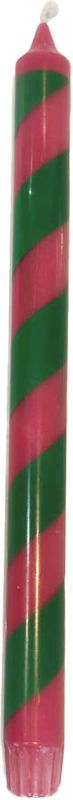 Kitsch Kitchen diner kaars roze/groen gestreept 30 cm (25u)