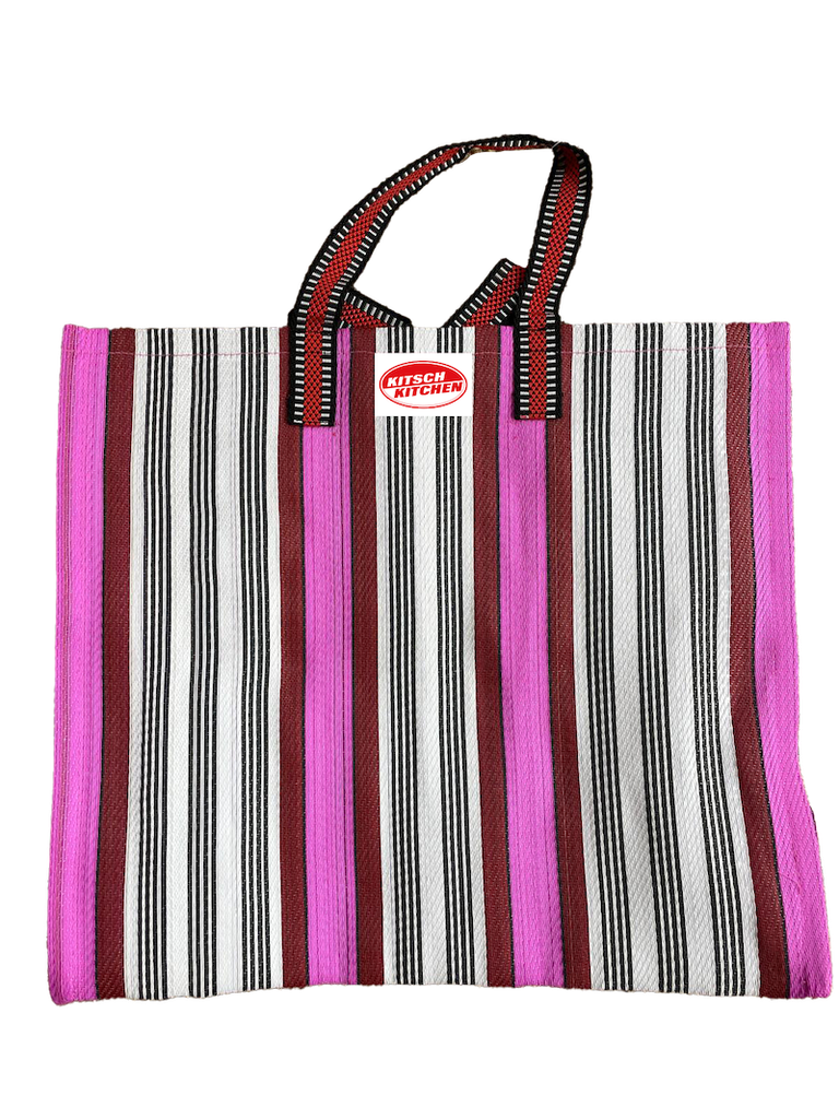 Kitsch Kitchen geryclede tas gestreept roze/blauw 