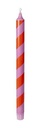 Kitsch Kitchen diner kaars roze/oranje gestreept 30 cm (25u)