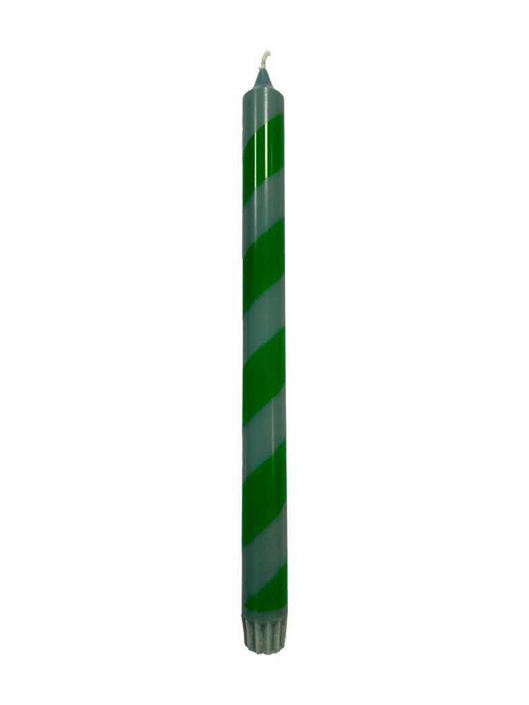 Kitsch Kitchen diner kaars turquoise/groen gestreept 30 cm (25u)