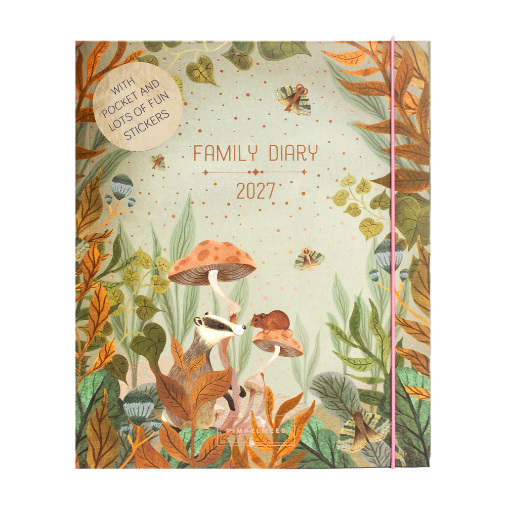 Pimpelmees Magical Forest familie agenda 2027 badger grassy green