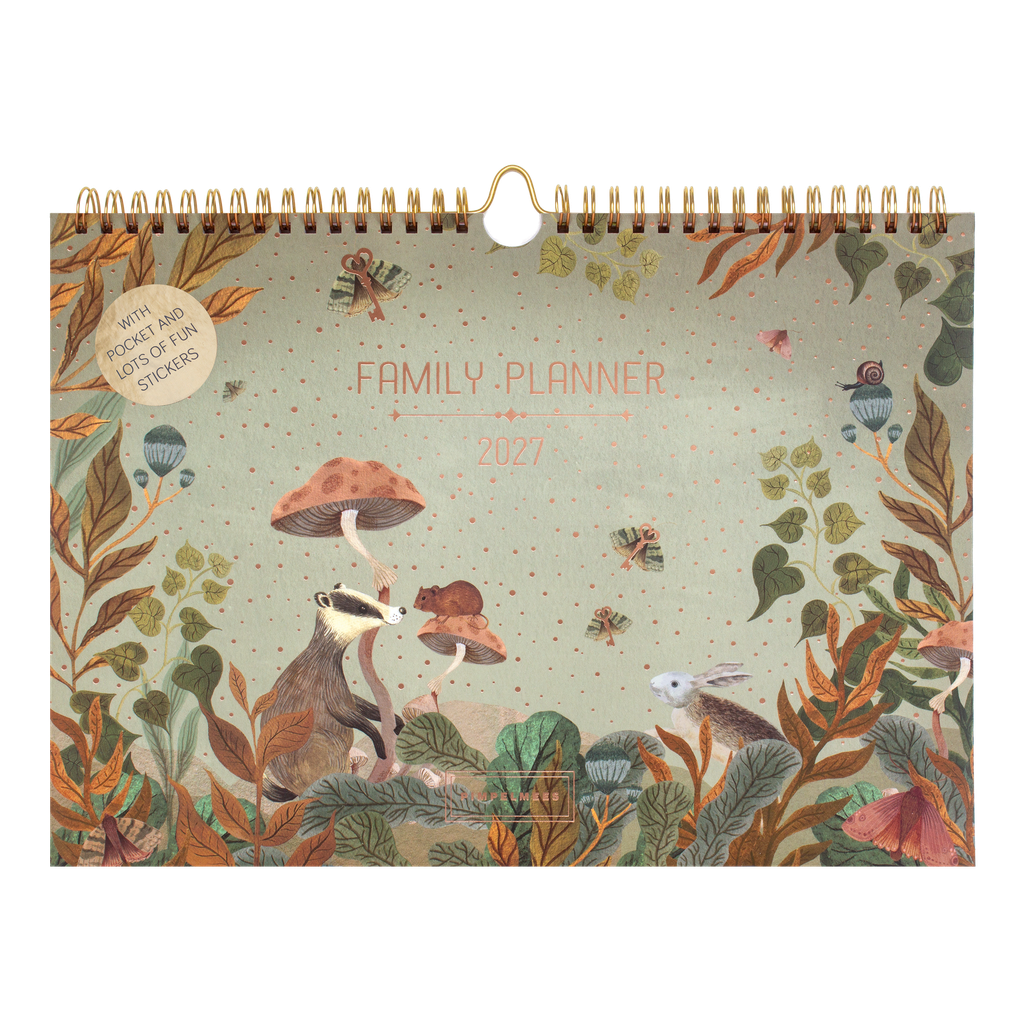 Pimpelmees Magical Forest familie planner 2027 badger grassy green