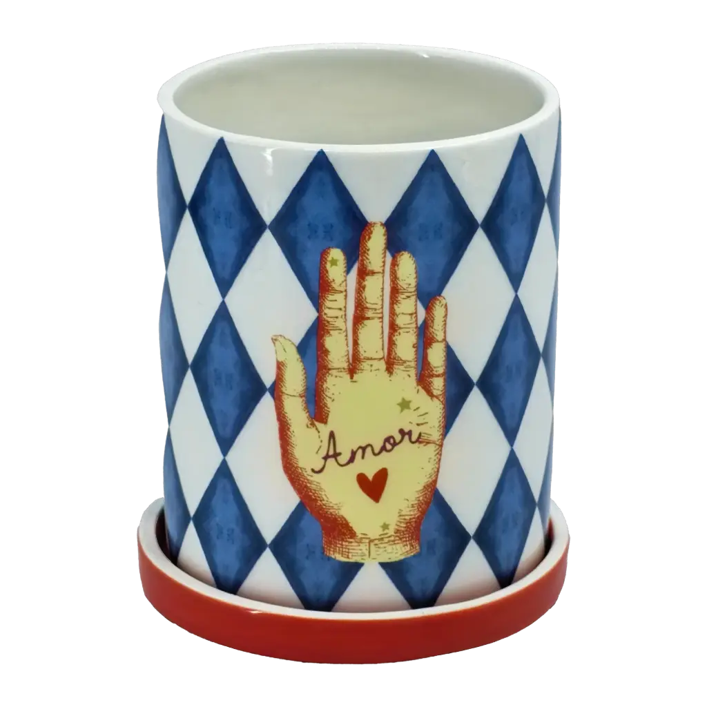 Kitsch Kitchen Kitsch Royale jar big w. coaster diamonds blue/white