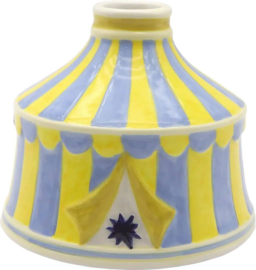 Kitsch Kitchen Kitsch Royale kandelaar/mini vaas circus tent geel/blauw 9x11cm
