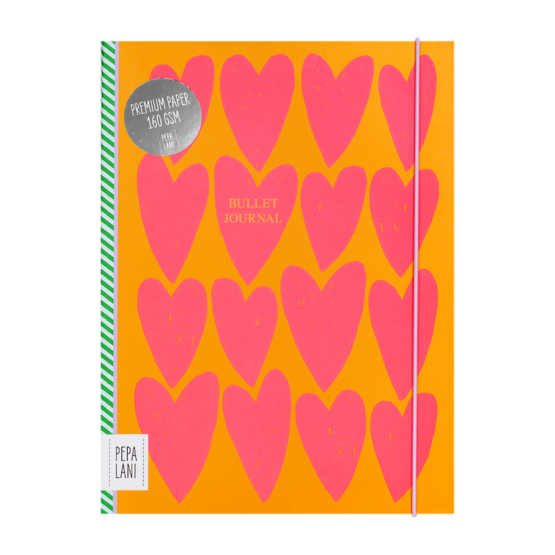 Pepa Lani bullet journal PRO Flower Pink on orange fancy hearts 