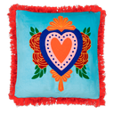 Kitsch Kitchen cushion Milagro heart light blue fringes