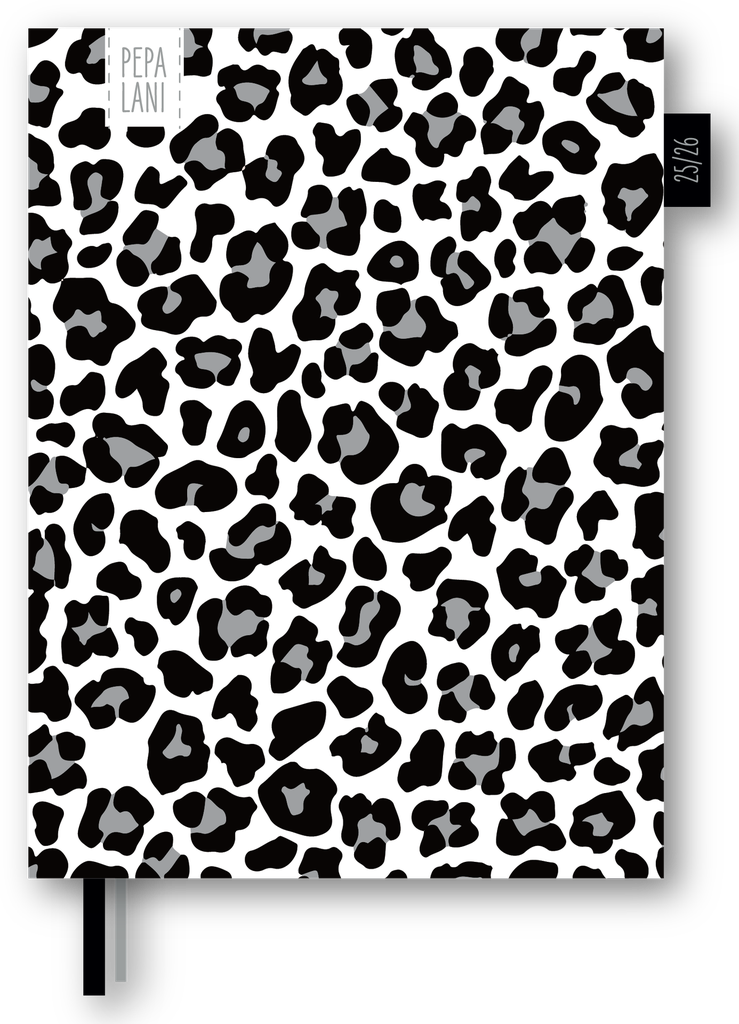 Pepa Lani school agenda A5 2025-2026 Black & White Leopard