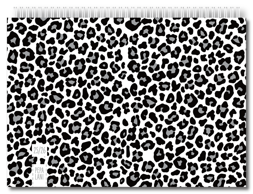 Pepa Lani family planner 18 months 2025-2026 Black & White Leopard