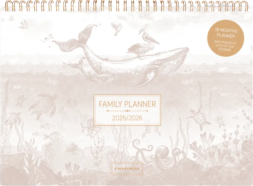 Pimpelmees familie planner 2025-2026 Mono warm nude