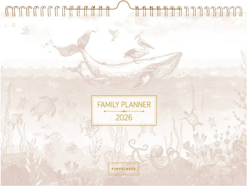 Pimpelmees familie planner 2026 Mono Whale society warm nude