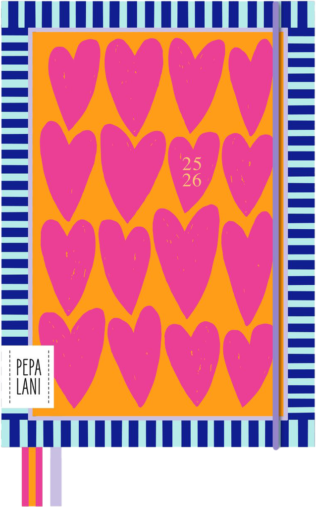 Pepa Lani academic diary 2025-2026 Flower Pink on orange fancy hearts