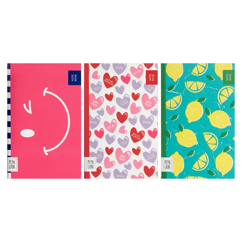 Pepa Lani notebooklet set/3 Spring Flower & Fruity hearts/lemon/wink 