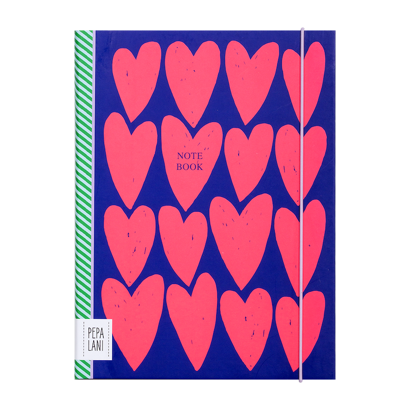 Pepa Lani notitieboek A5 Flower Pink on blue fancy hearts
