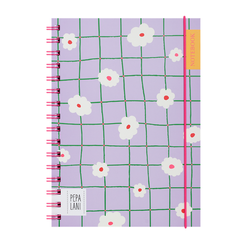 Pepa Lani notitieboek coloured wireo A5 Flower Purple checkers with daffodil 