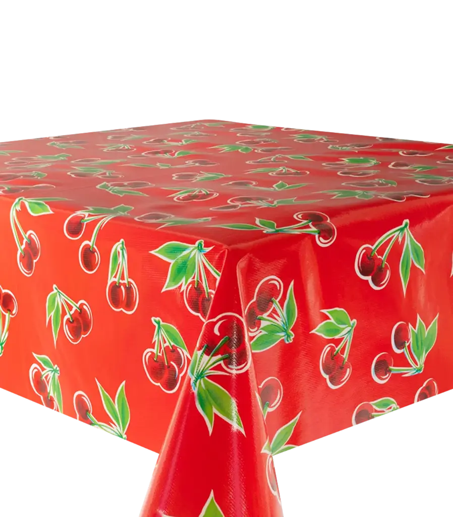 Kitsch Kitchen tafelzeil Cerezas rood 10 cm (1,20 breed)