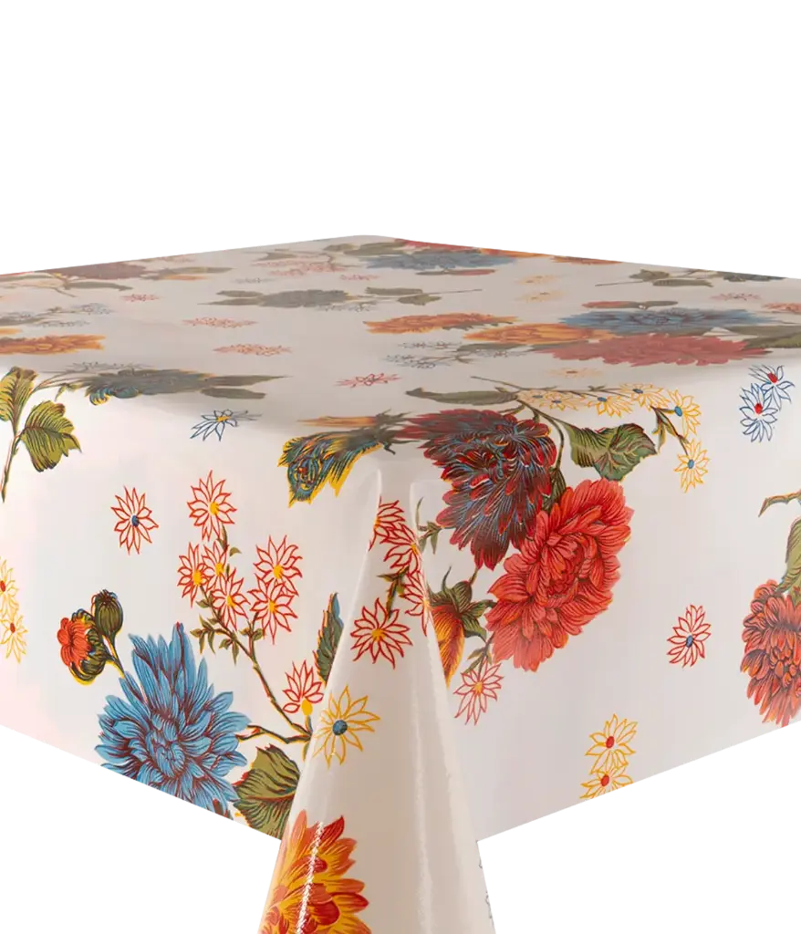 Kitsch Kitchen oilcloth Crisantemos white 10 cm (1.20 wide)