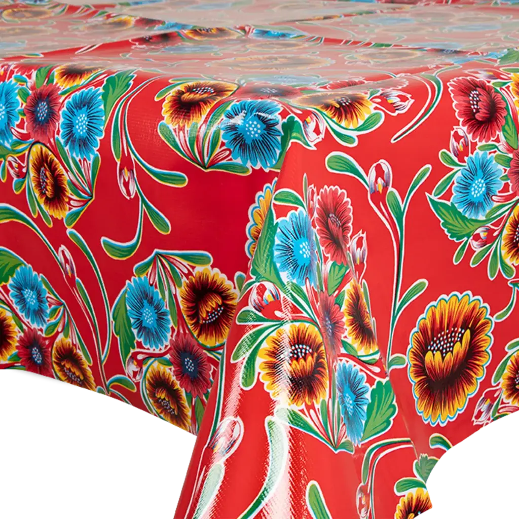 Kitsch Kitchen oilcloth Floralpola Red 10 cm (1.20 wide)