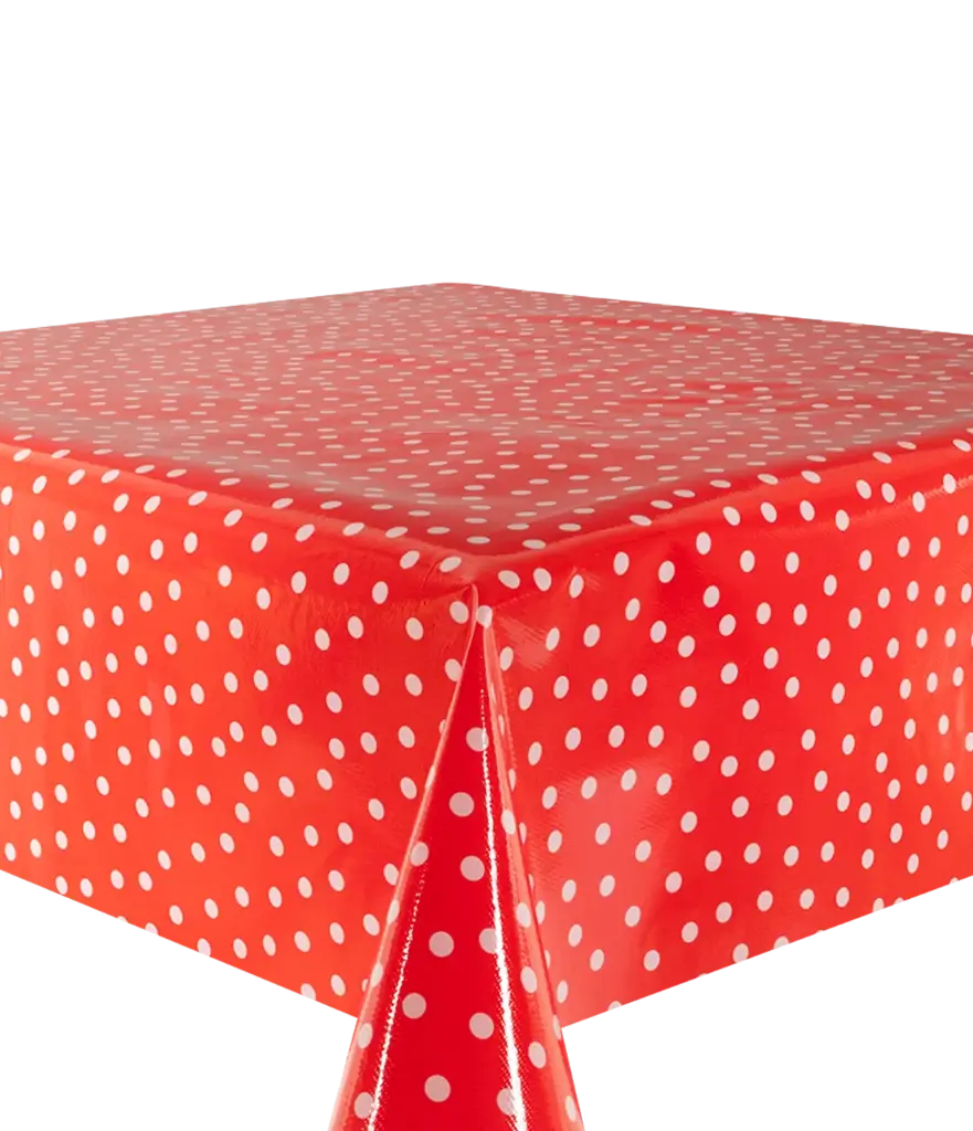 Kitsch Kitchen oilcloth Lunares white on red 10 cm (1.20 wide)