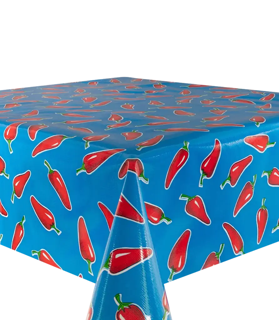 Kitsch Kitchen tafelzeil Chiles blauw 10 cm (1,20 breed)