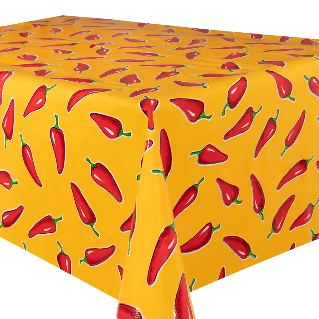 Kitsch Kitchen tafelzeil Chiles geel 10 cm (1,20 breed)