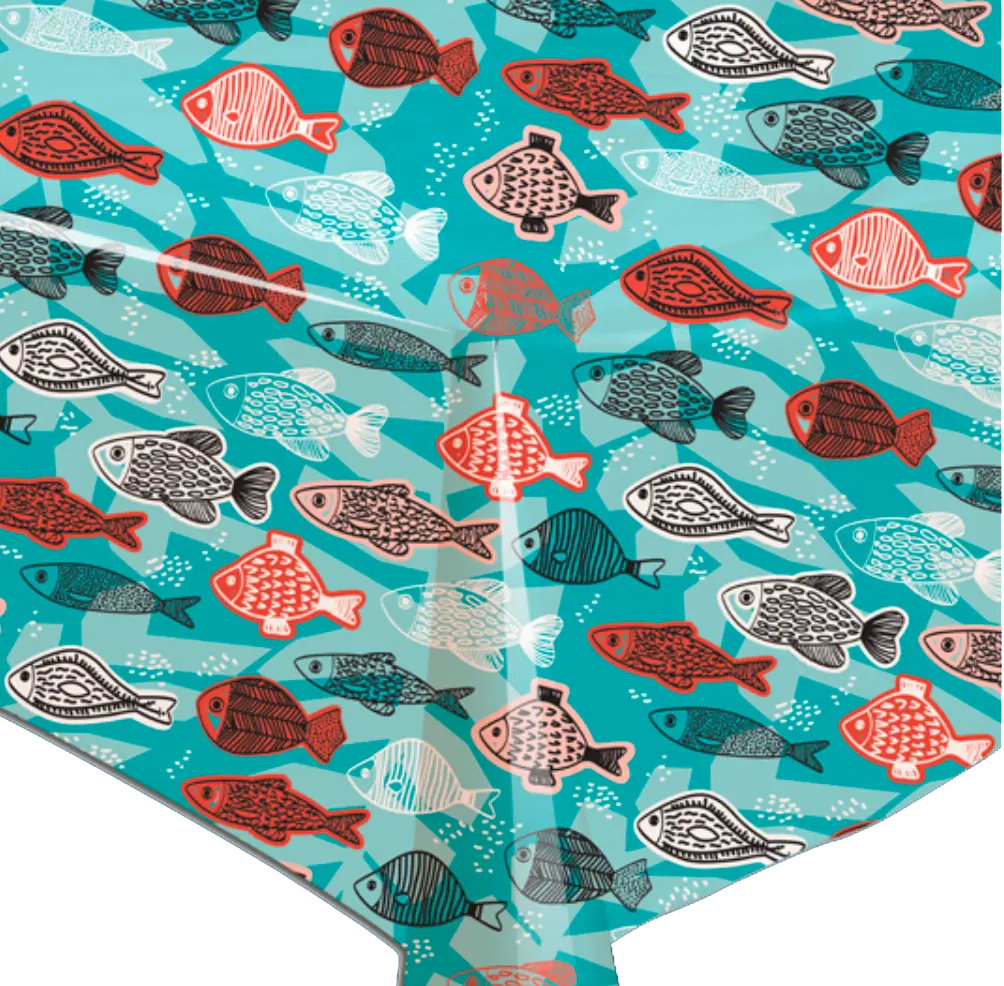 Kitsch Kitchen tafelzeil Fish 10 cm (1,40 breed)