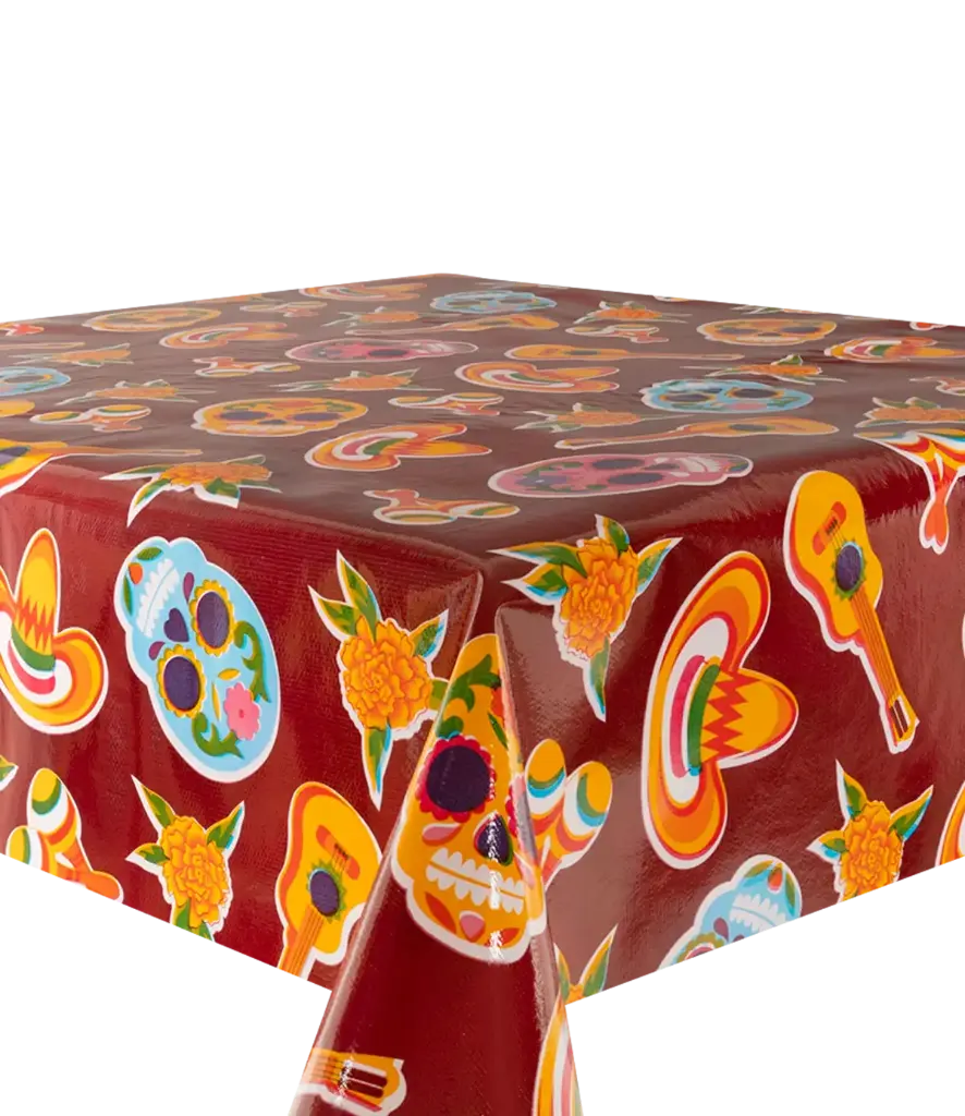 Kitsch Kitchen tafelzeil Calaveras donker rood 10 cm (1,20 breed)