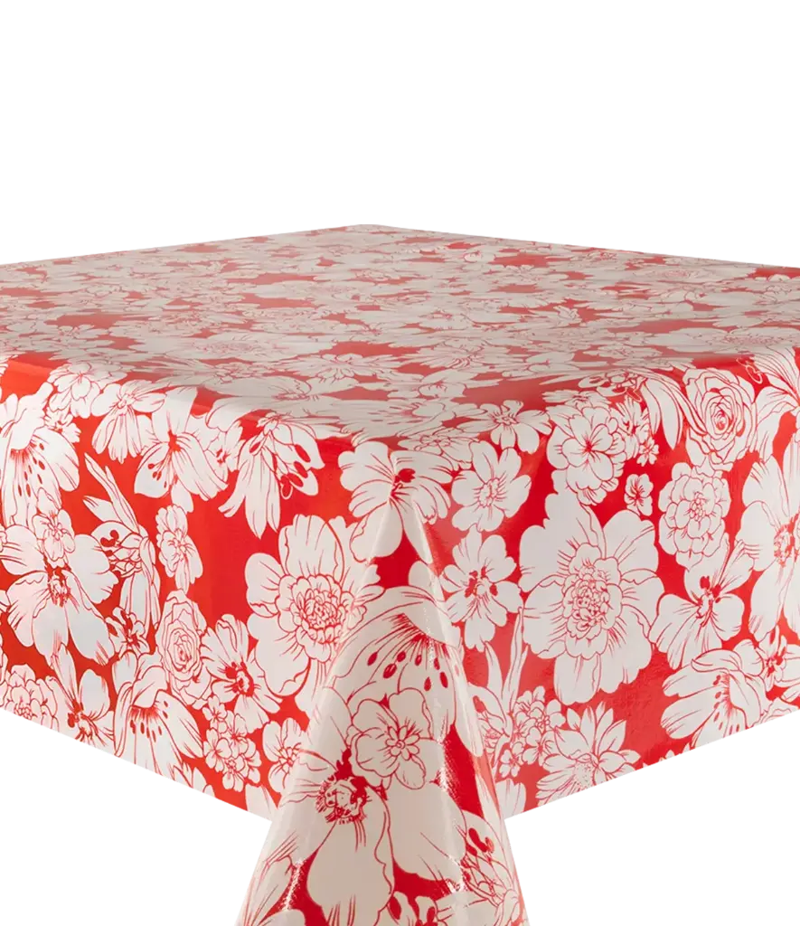 Kitsch Kitchen oilcloth White Flowers rood 10 cm  (1.20 wide)