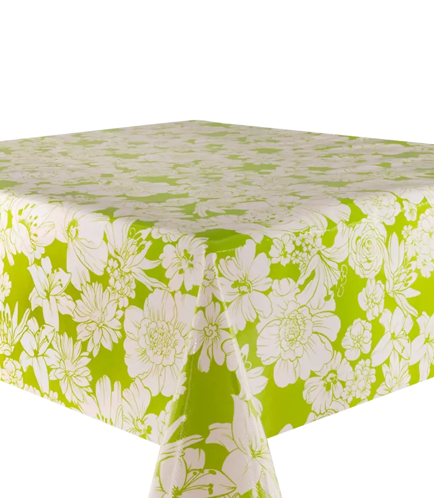 Kitsch Kitchen oilcloth White Flowers groen 10 cm (1.20 wide)