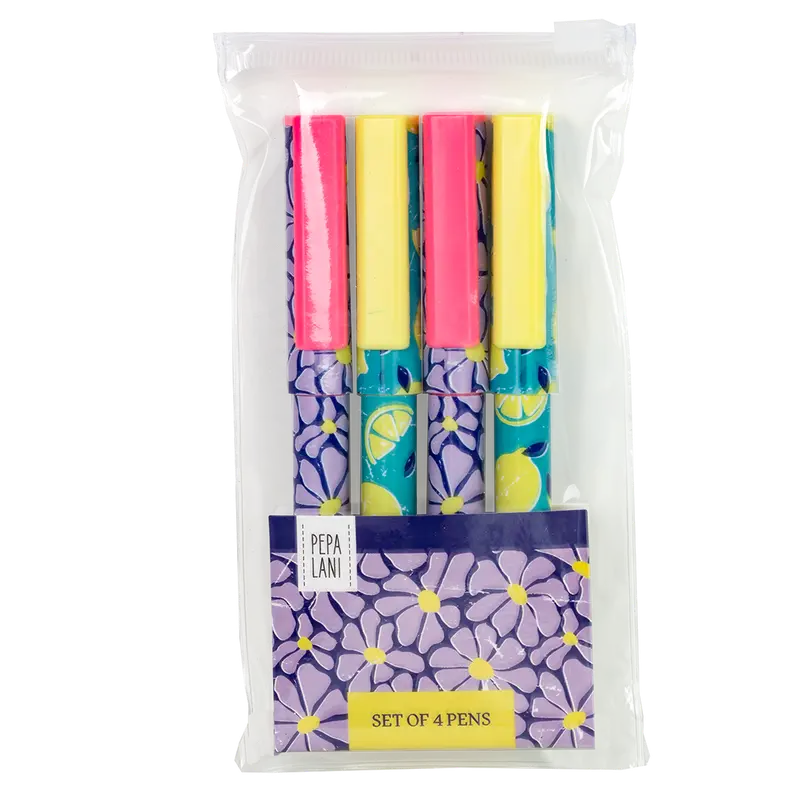 Pepa Lani pennen set / 4 SpringFlower & Fruity Retro lemon & flower