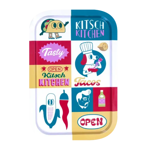 [KK.70097] Kitsch Kitchen rectangular tin tray El Restaurante tasty taco