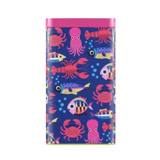 [KK.70138] Kitsch Kitchen rectangular tin Sealife small fish/blue sea 11x20cm