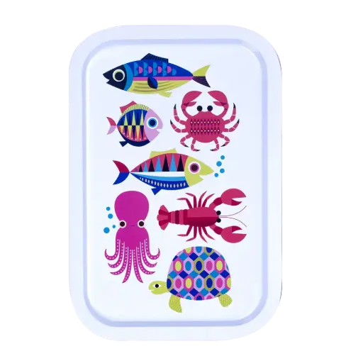 [KK.70139] Kitsch Kitchen rectangular tin tray Sealife white sea