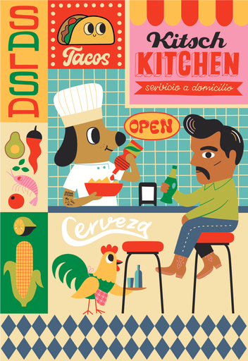 [KK.70106] Kitsch Kitchen teatowel El Restaurante el chef