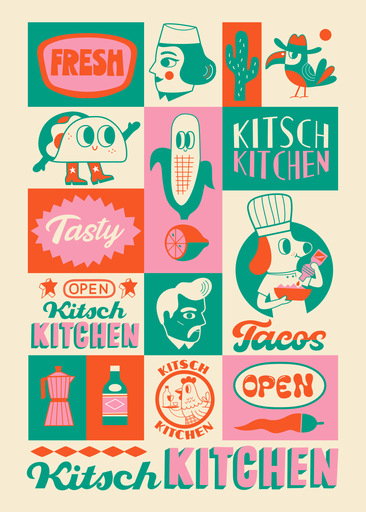 [KK.70105] Kitsch Kitchen teatowel El Restaurante tasty taco