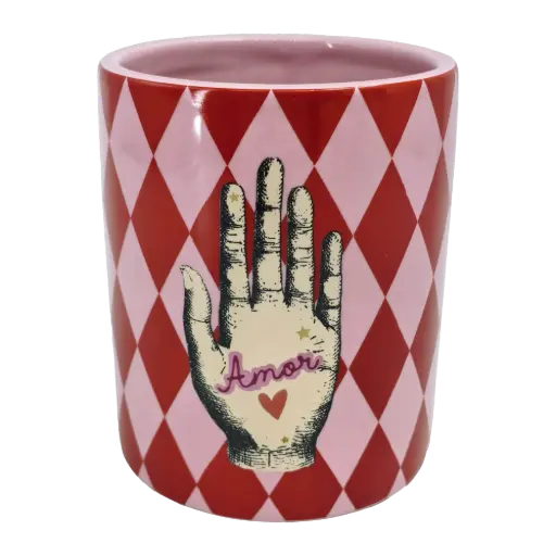 [KK.70175] Kitsch Kitchen Kitsch Royale voorraadpot S diamonds rood/roze hand 
