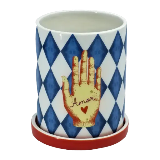 [KK.70176] Kitsch Kitchen Kitsch Royale voorraadpot Diamonds blauw/wit met onderzetter