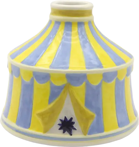 [KK.70183] Kitsch Kitchen Kitsch Royale kandelaar/mini vaas circus tent geel/blauw 9x11cm