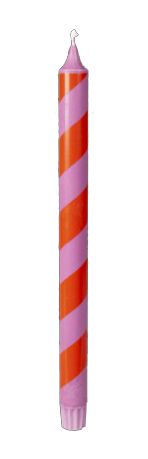 [KK.70023] Kitsch Kitchen dinner candle pink/orange striped 30 cm (25h)