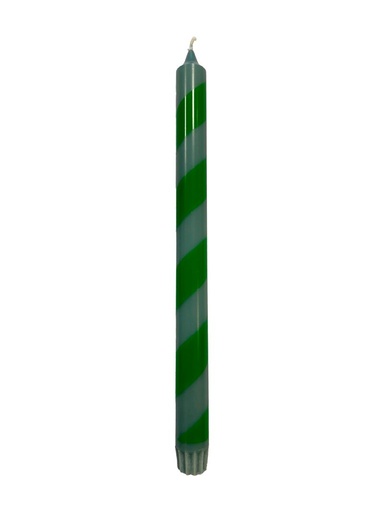 [KK.70025] Kitsch Kitchen diner kaars turquoise/groen gestreept 30 cm (25u)