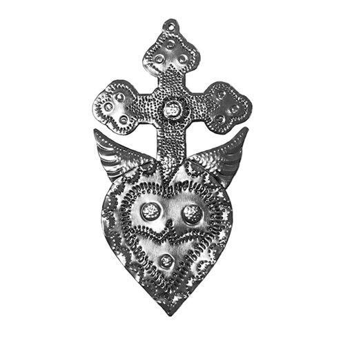 [HD0724] Kitsch Kitchen tin heart Folclorico with cross